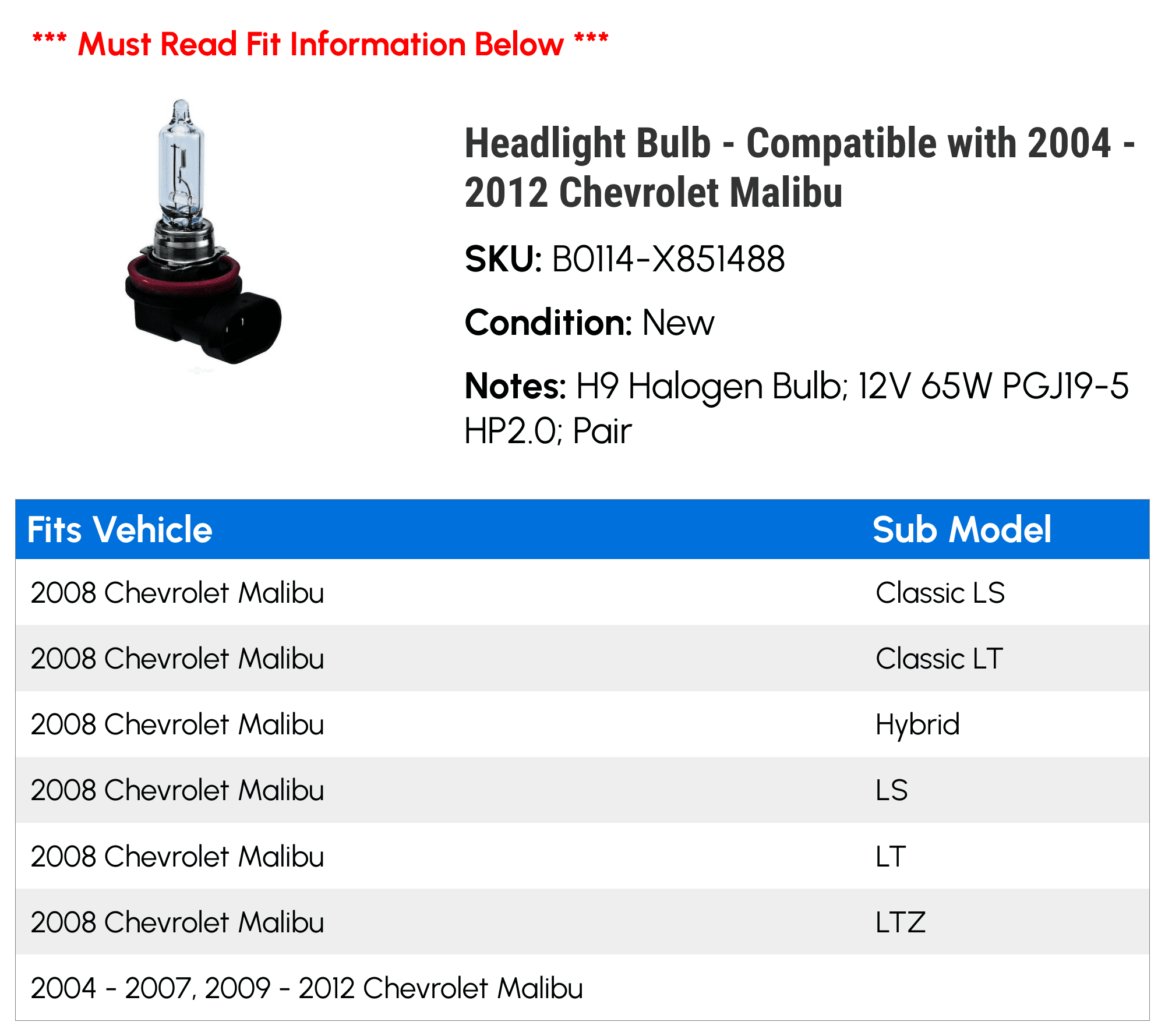 Headlight Bulb M340
