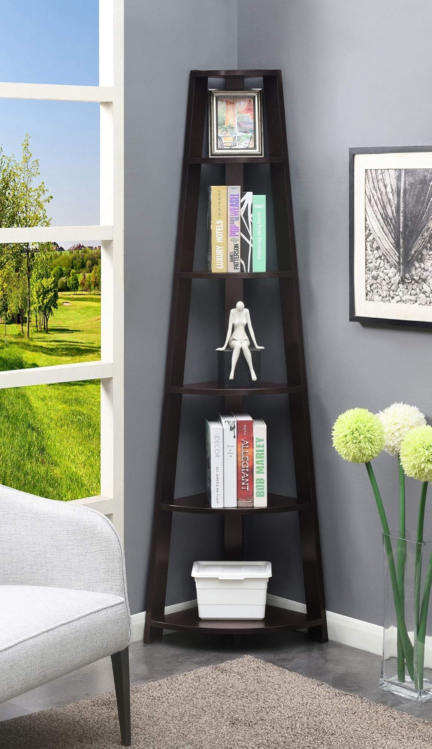 White 5 Tier Corner Bookcase Y513594