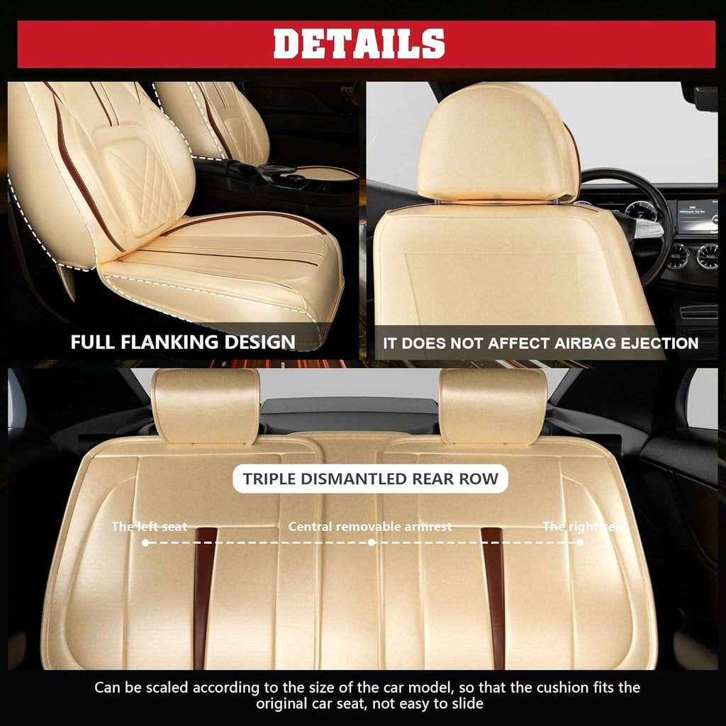 5PCS Water Proof Nappa Leather Car Seat Covers (Full Set, Beige) Y4026