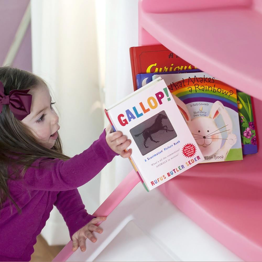 Pink Plastic Bookcase Toy Box Storage Chest S130117