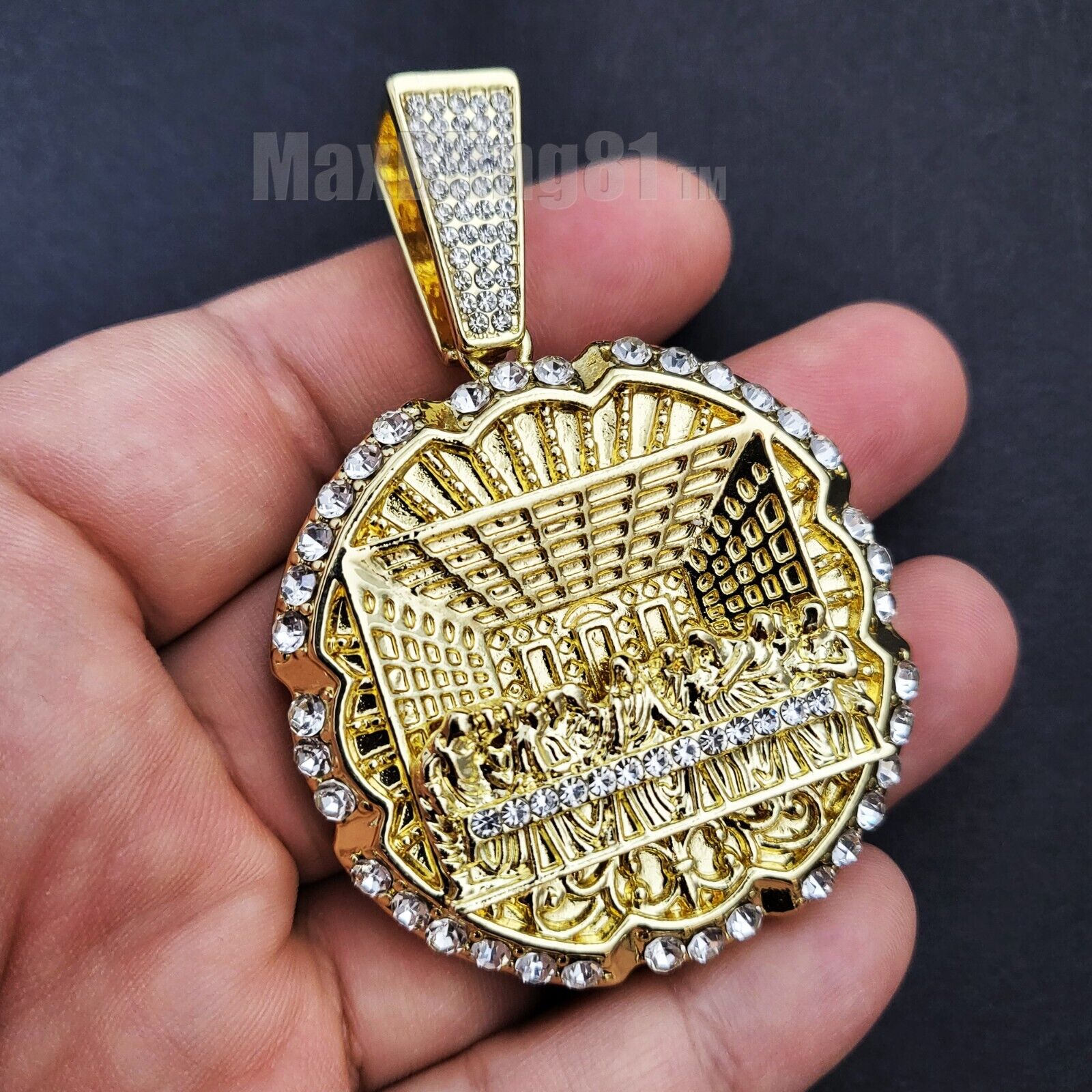 Cubic Zirconia Pendant & 15mm Iced Cuban Chain Necklace J6870