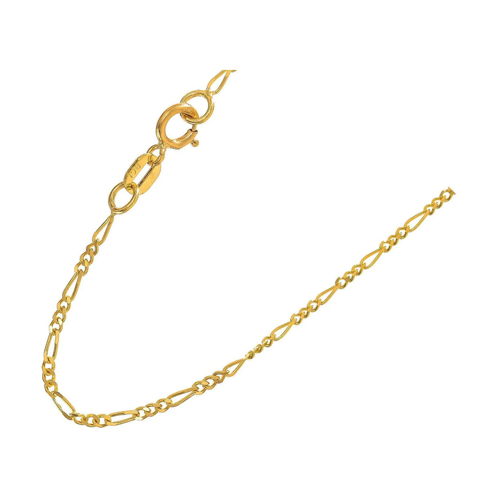 14k Solid Yellow Gold Figaro Chain Necklace, 20 Inches P191