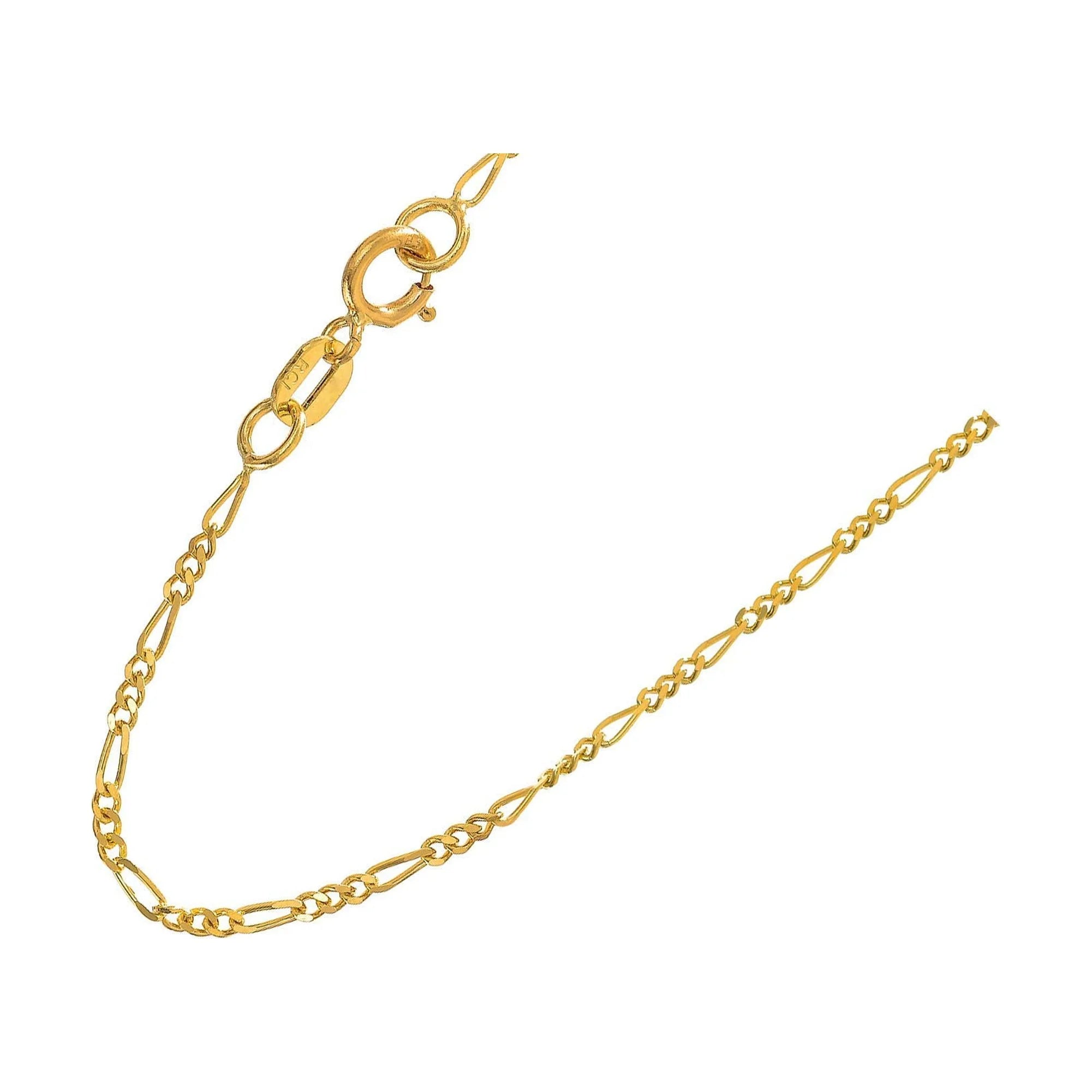 14k Solid Yellow Gold Figaro Chain Necklace, 20 Inches P191