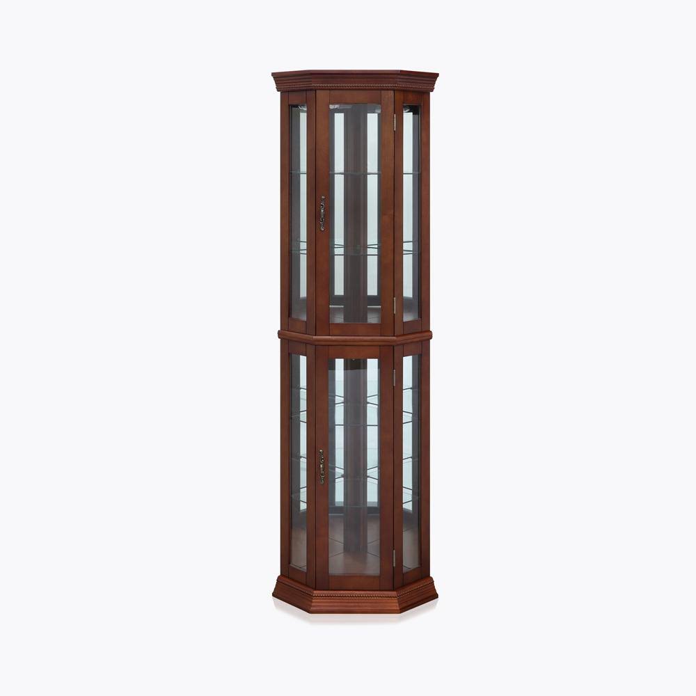 Cherry 5 Sided Lighted Corner Curio Cabinet H486
