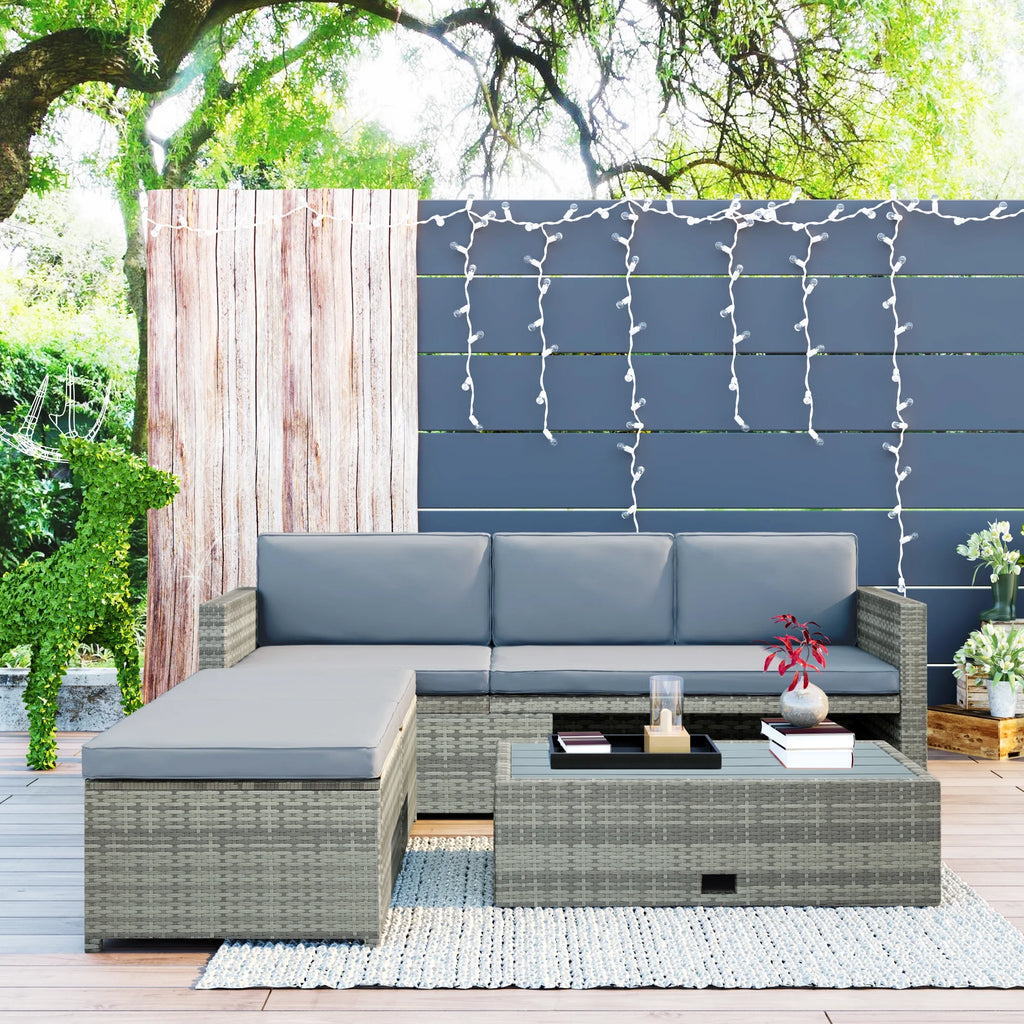 Grey 4 Piece PE Wicker Rattan Outdoor Sofa Set O24269