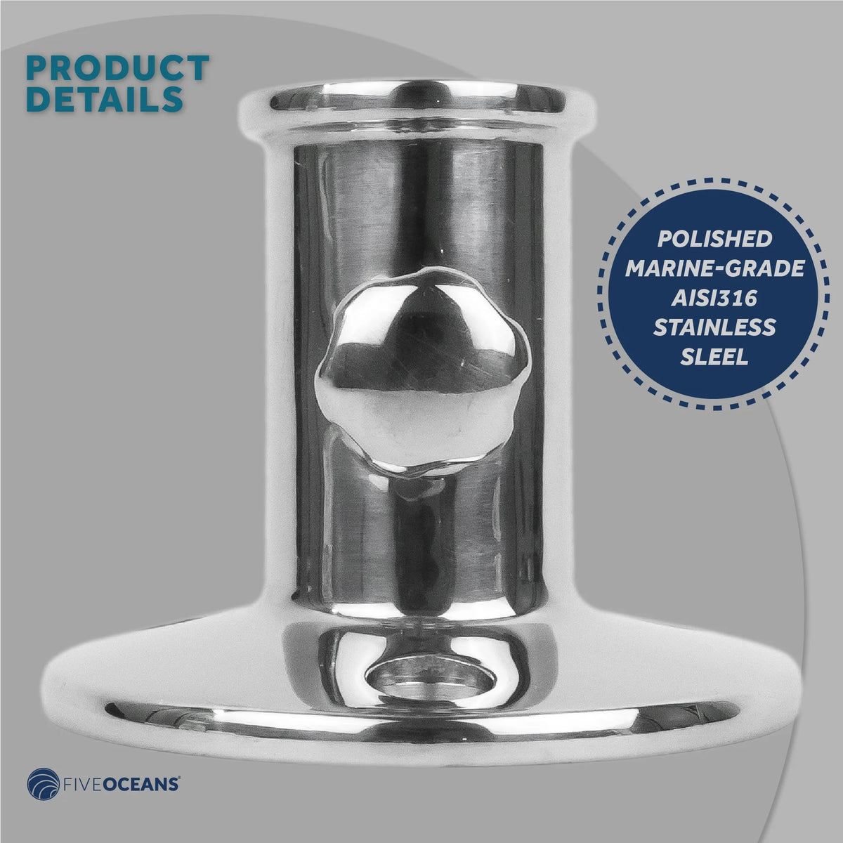 Boat Flag Pole Socket with Knob, Top Mount, Stainless Steel, Fits 3/4 Inch Poles V7691