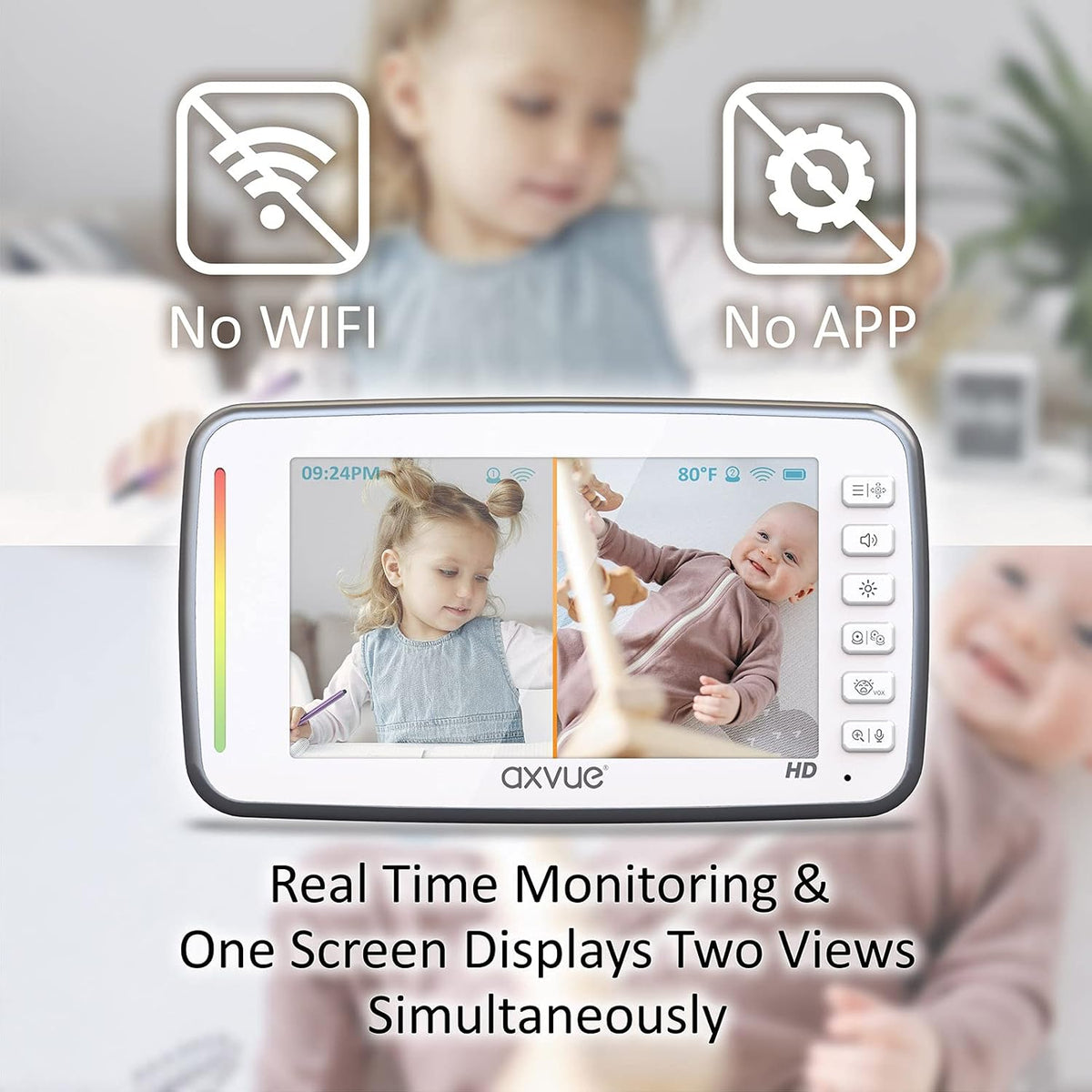 720P 5 HD Display Video Baby Monitor with 2 HD Cams S16564