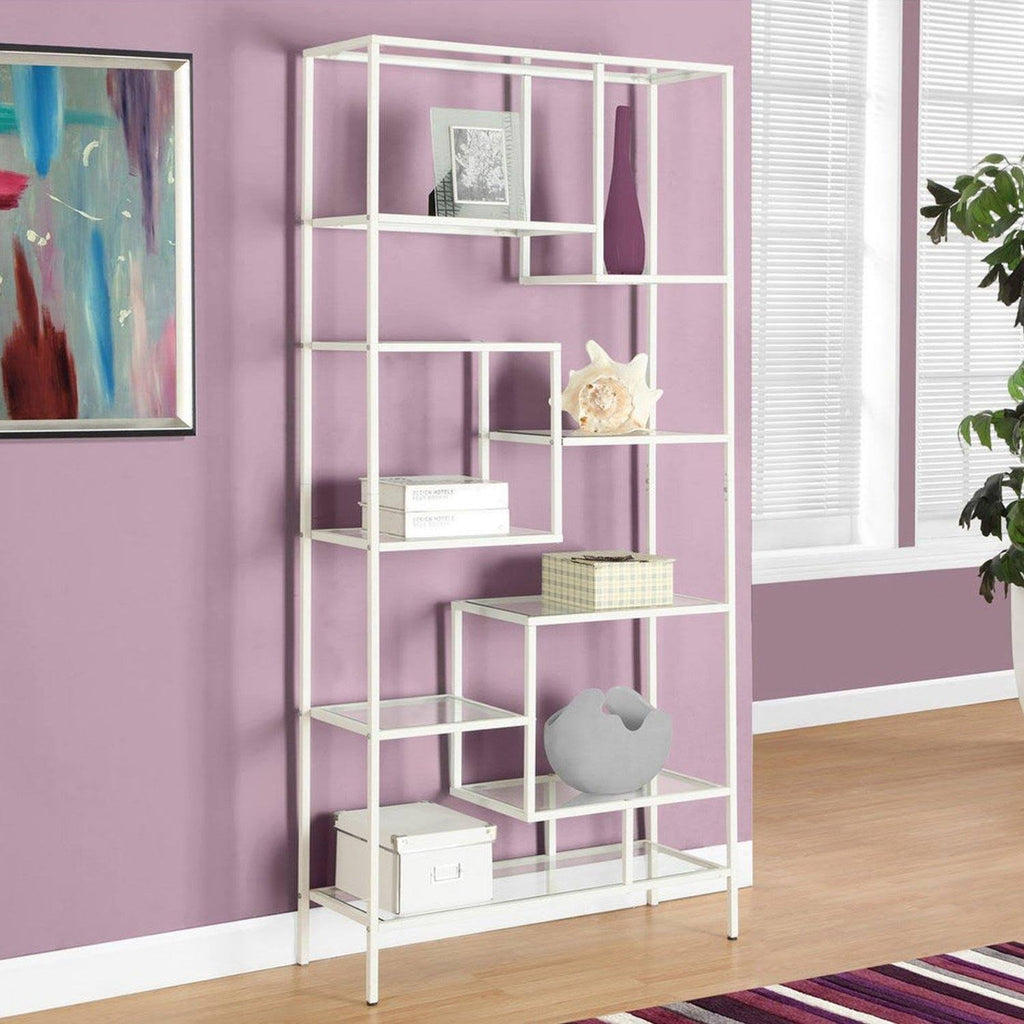 White Clear Tempered Glass Metal Bookcase L145