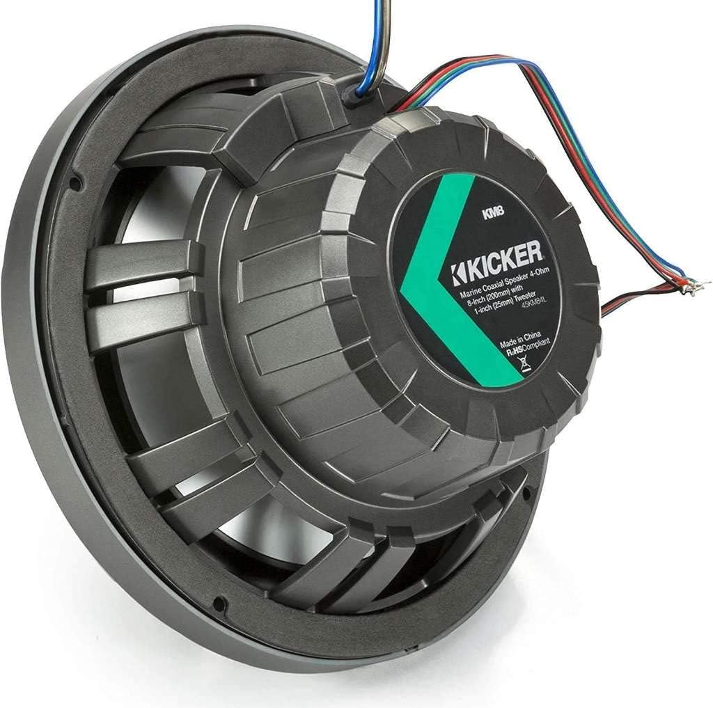 8-Inch Marine Coaxial Boat Speakers 4-Pack with LED Remote Controller, Black and White Grilles, Multicolor LED Lights, 4-Ohm, 300 Max Watts, Waterproof Y8525