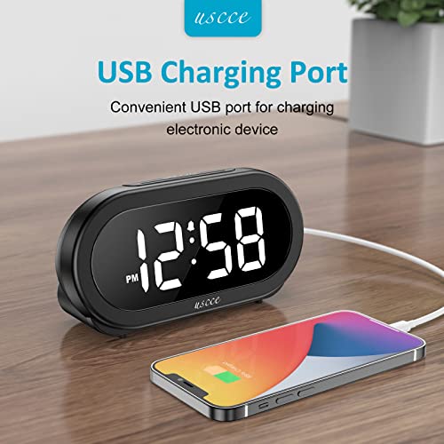 Small LED Digital Alarm Clock with Snooze, USB Charger O9933