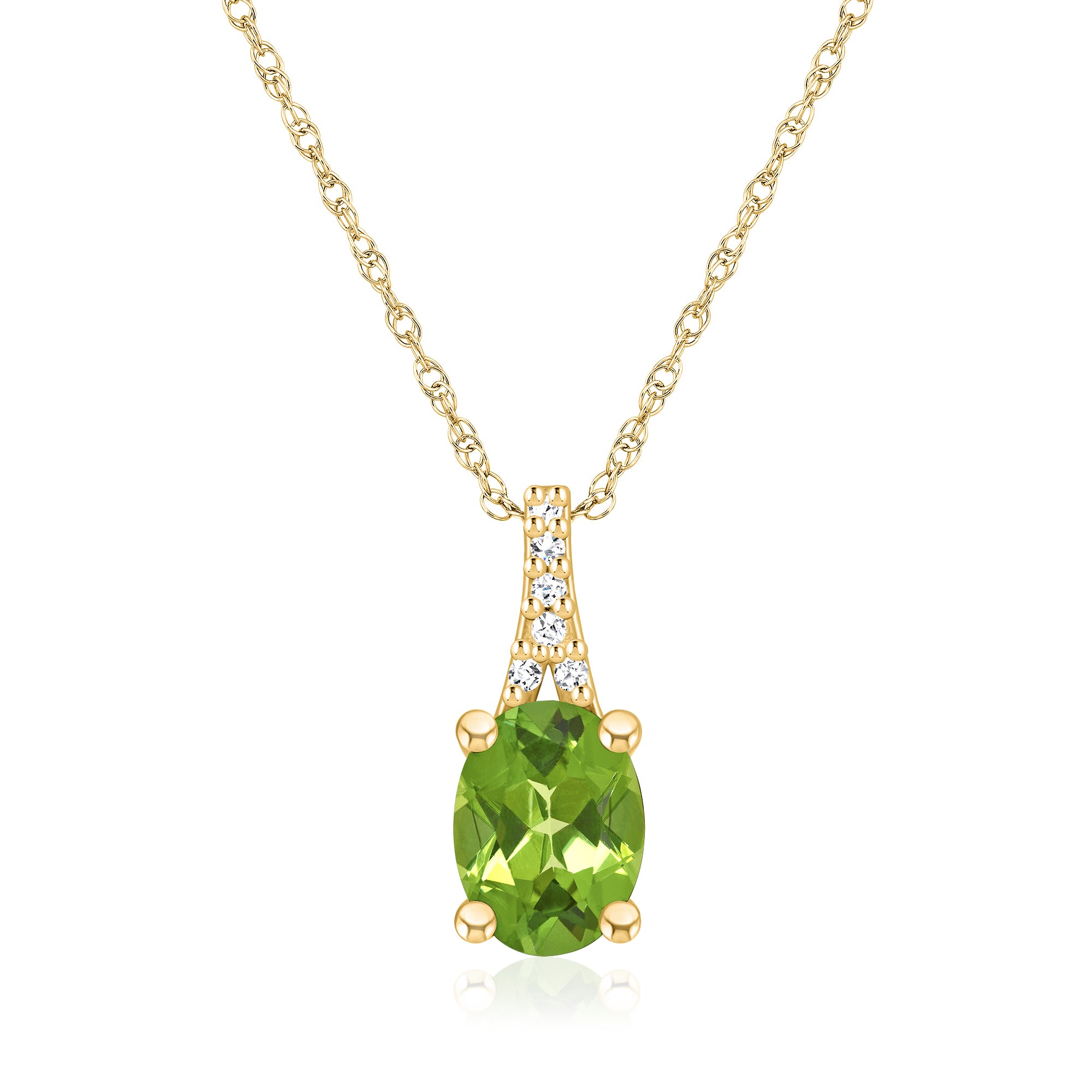 1.30 Carat Peridot Pendant Necklace with Diamond Accents in 14kt Yellow Gold C361223