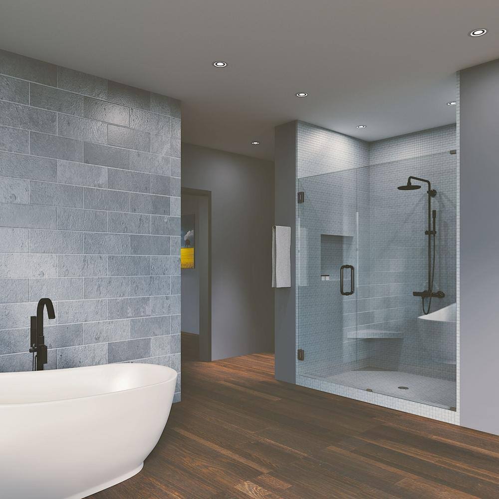 Frameless Hinged Reversible Shower Door and Panel in Matte Black G5741