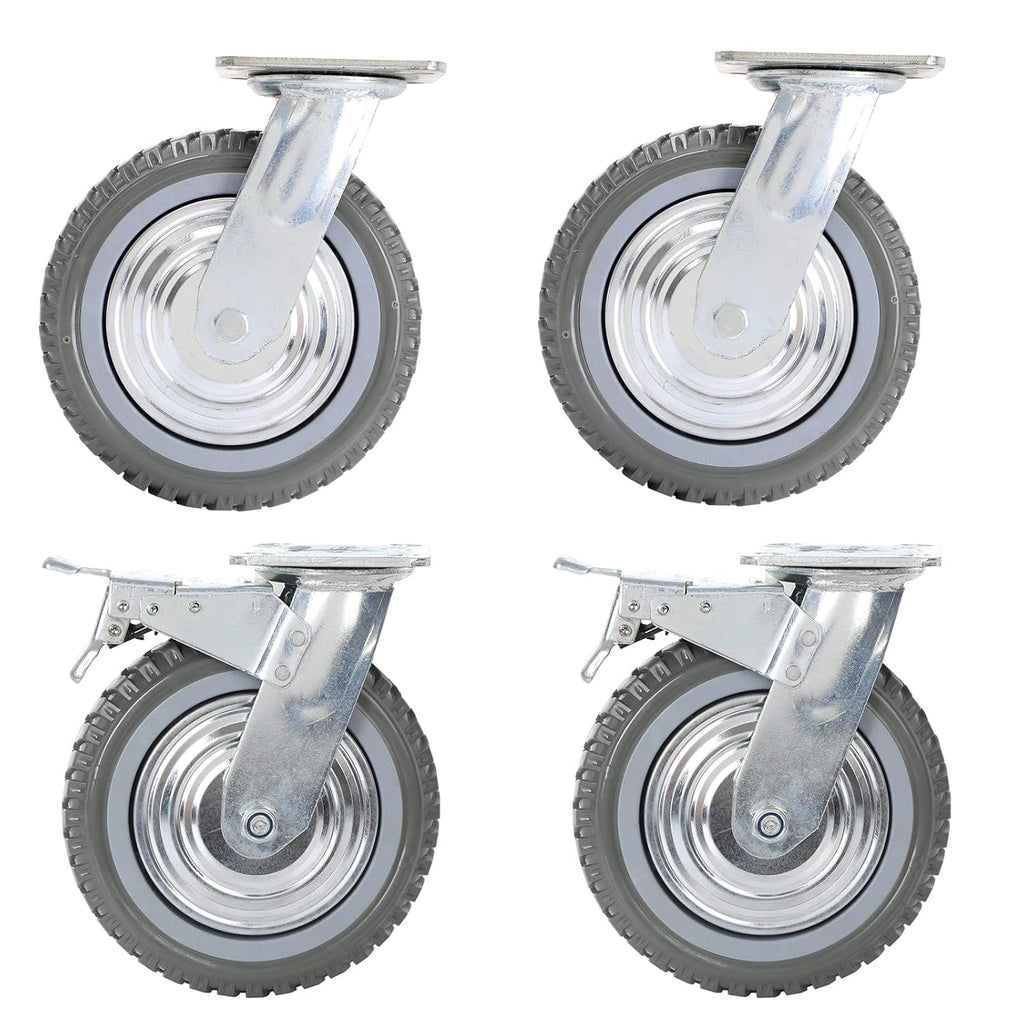 8 Inch Heavy Duty Swivel Caster Wheels Set of 4 Grey Rubber Cast Iron R697