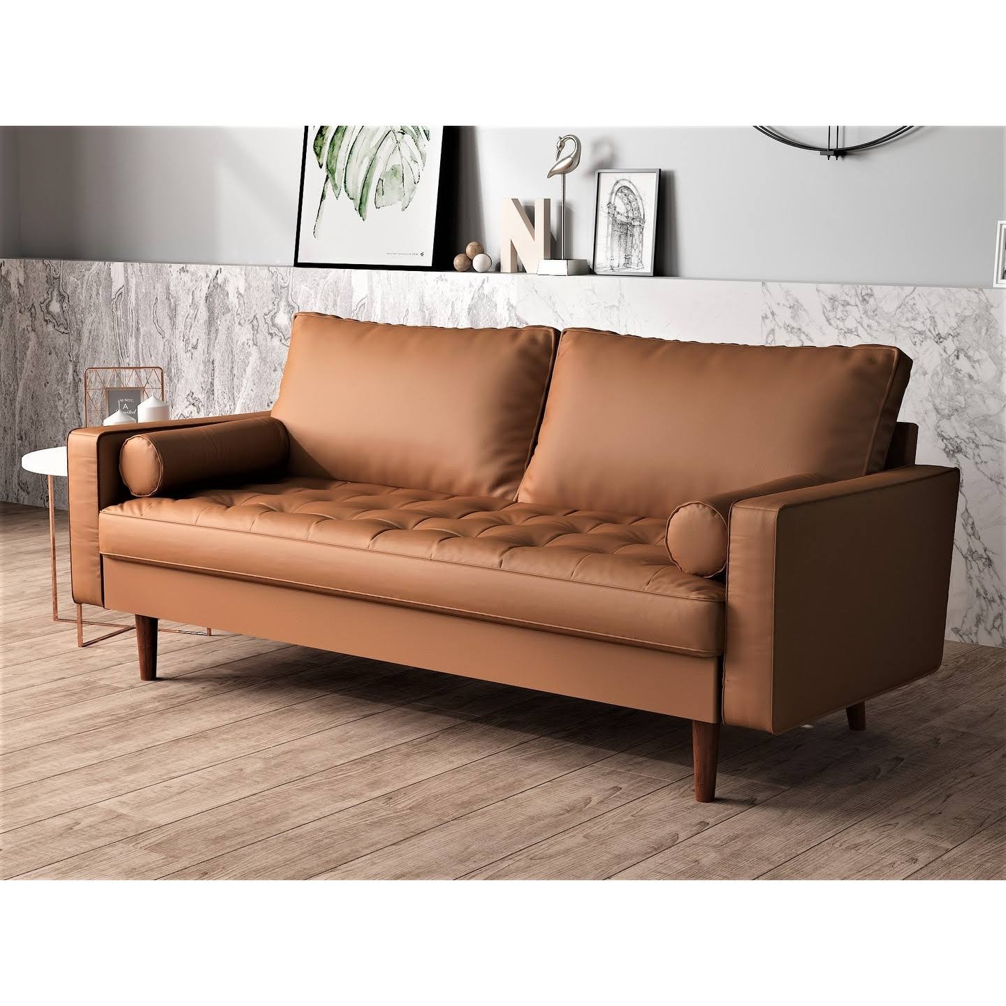 Faux Leather Mid-Century Loveseat R9598