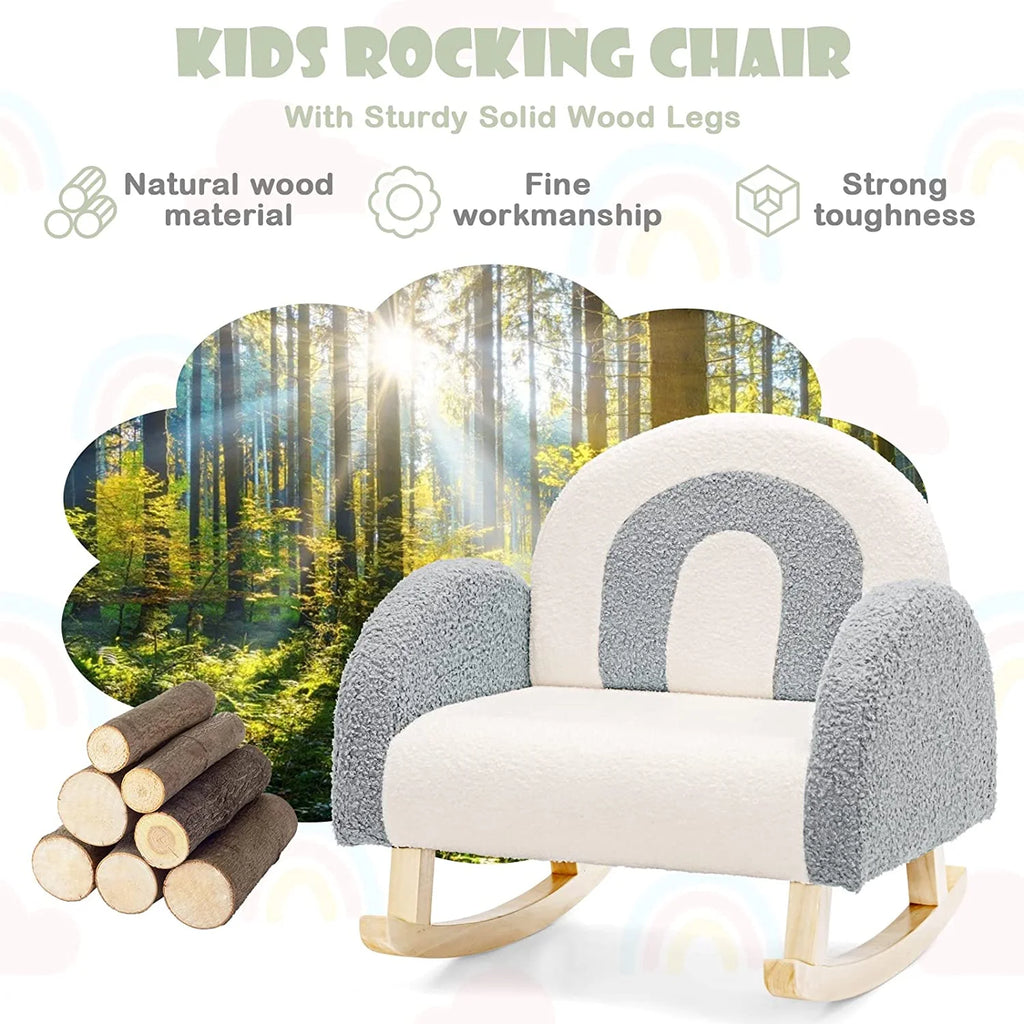 Grey Toddler Rocking Chair with Solid Wooden Frame R398
