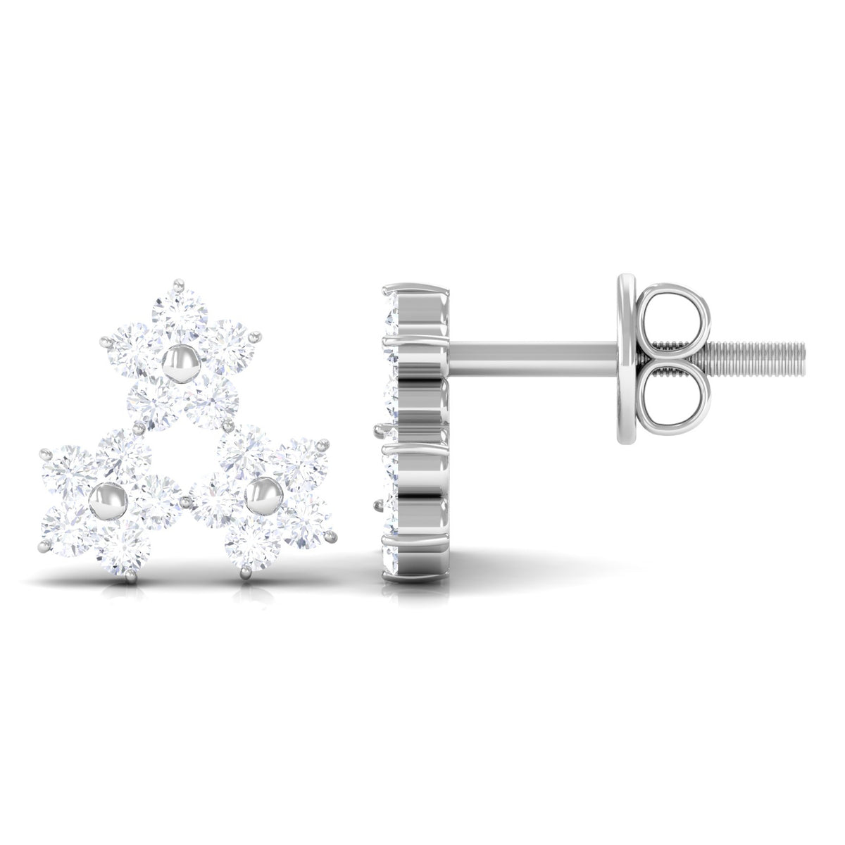 0.75 CT Diamond Flower Cluster Stud Earring in Gold, 925 Sterling Silver B48092