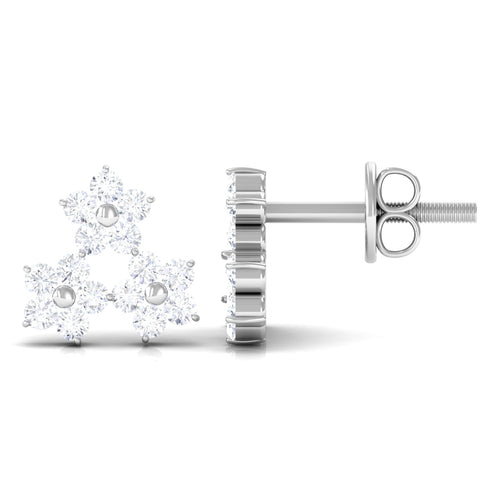 0.75 CT Diamond Flower Cluster Stud Earring in Gold, 925 Sterling Silver B48092