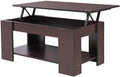White Wood Lift Up Top Coffee Table with Hidden Compartment and Storage Shelves B95513