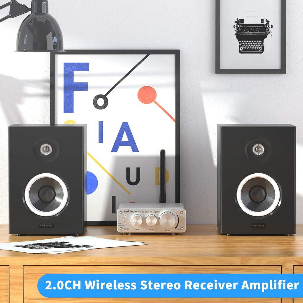Bluetooth 5.0 Stereo Amplifier 2 Channel Mini Class D Integrated Amp with Power Supply Pack of 2 S4239