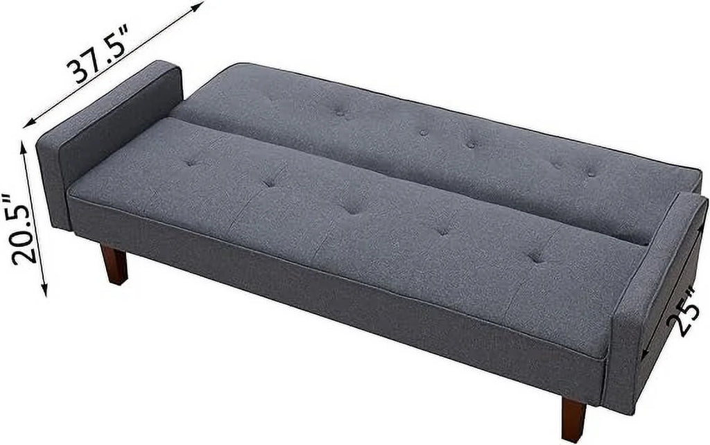 Dark Grey 3-Seat Linen Sofa Bed with 4 Solid Wood Legs O75853