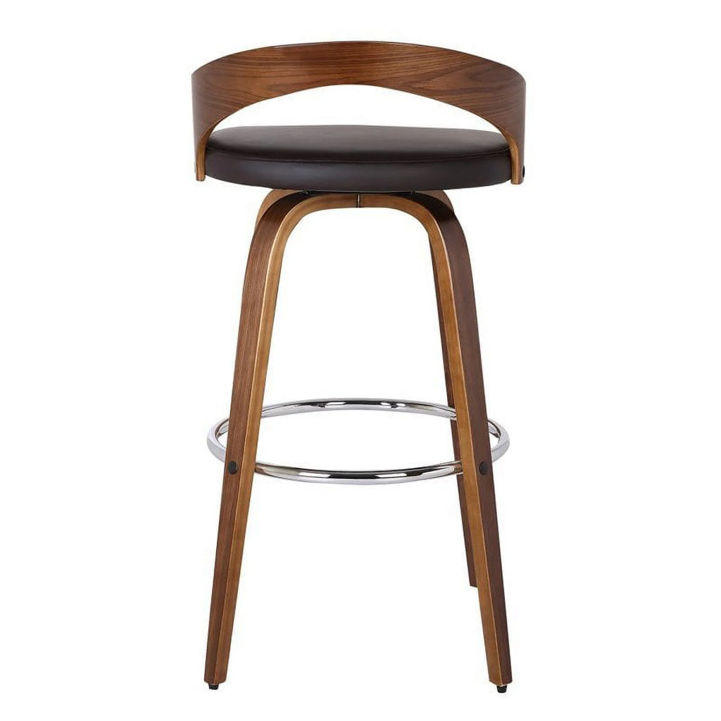 26" Faux Leather Wood Counter Stool in Brown/Walnut E222