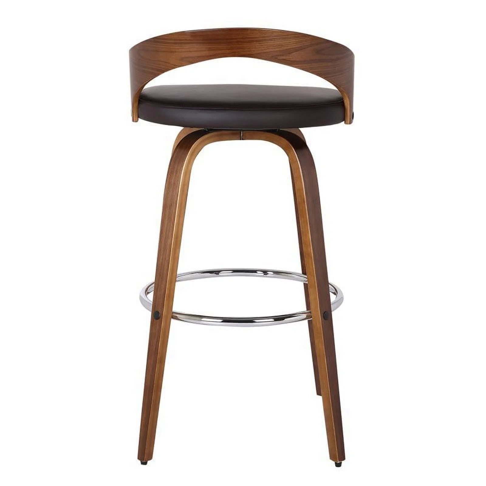 26" Faux Leather Wood Counter Stool in Brown/Walnut E222