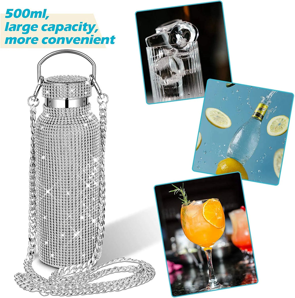 Silver Stainless Steel Insulated Water Bottle with Chain K455