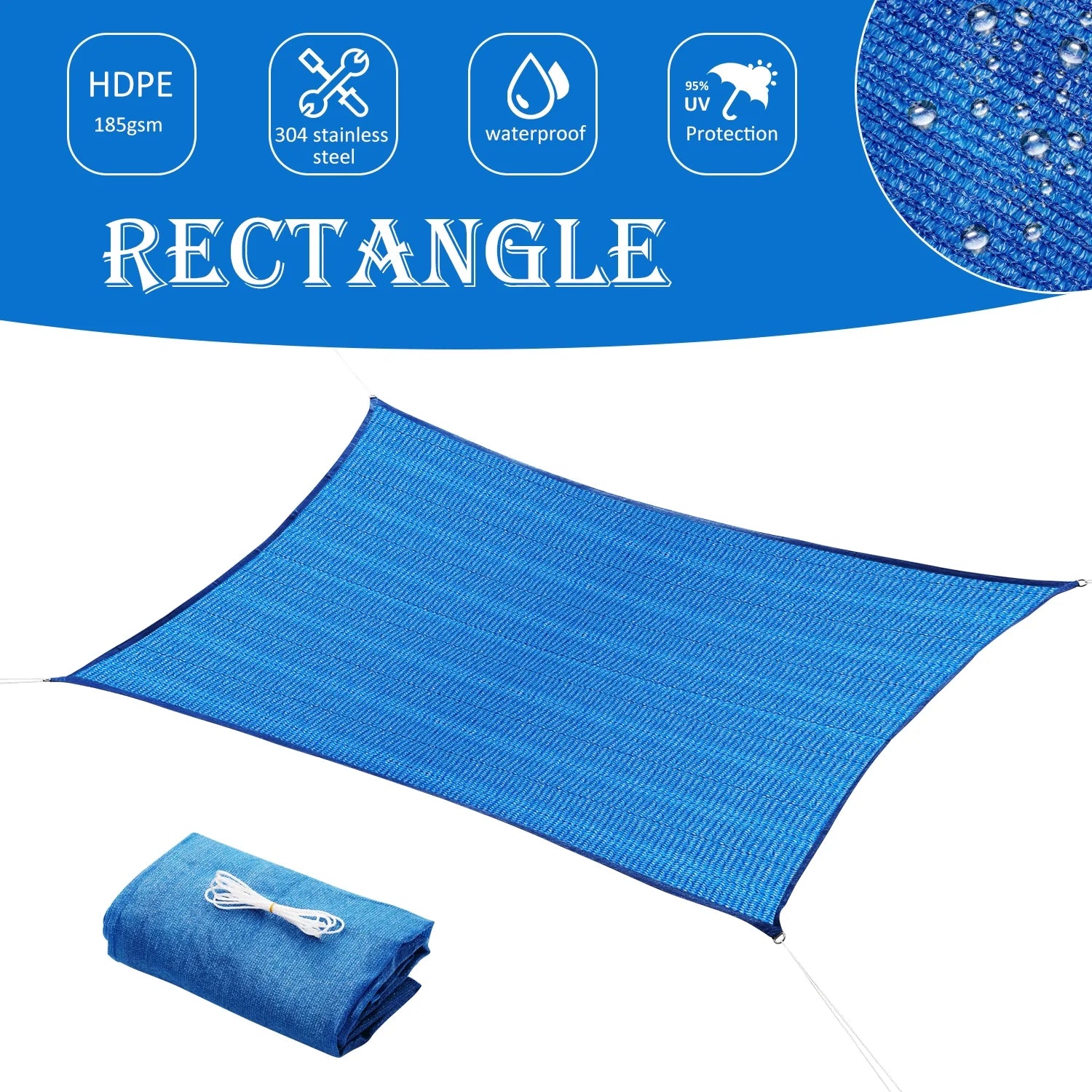 Rectangle Sun Shade Sails 6'x 10' Blue G228548