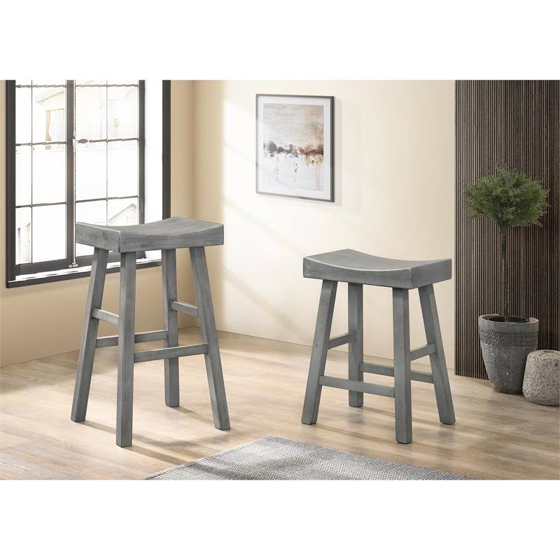 Antique Gray Wood Saddle Stool (Set of 2) F1742