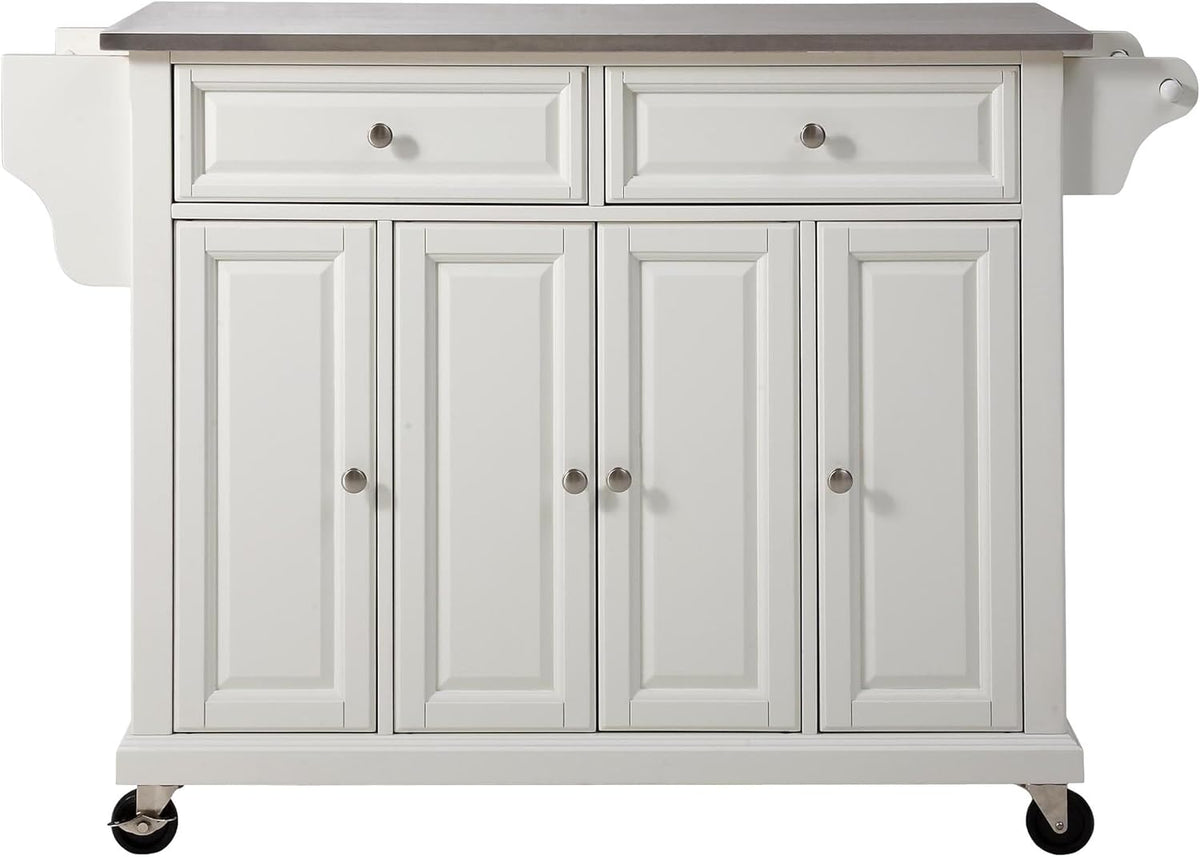 White Full Size Kitchen Cart with Solid Granite Top N1475
