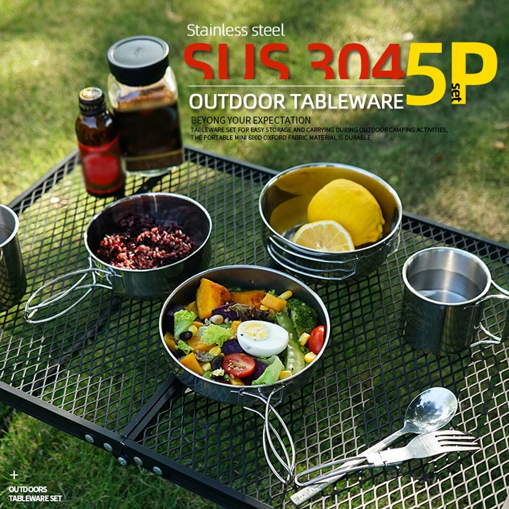 5pcs Stainless Steel Camping Cookware Set Y986