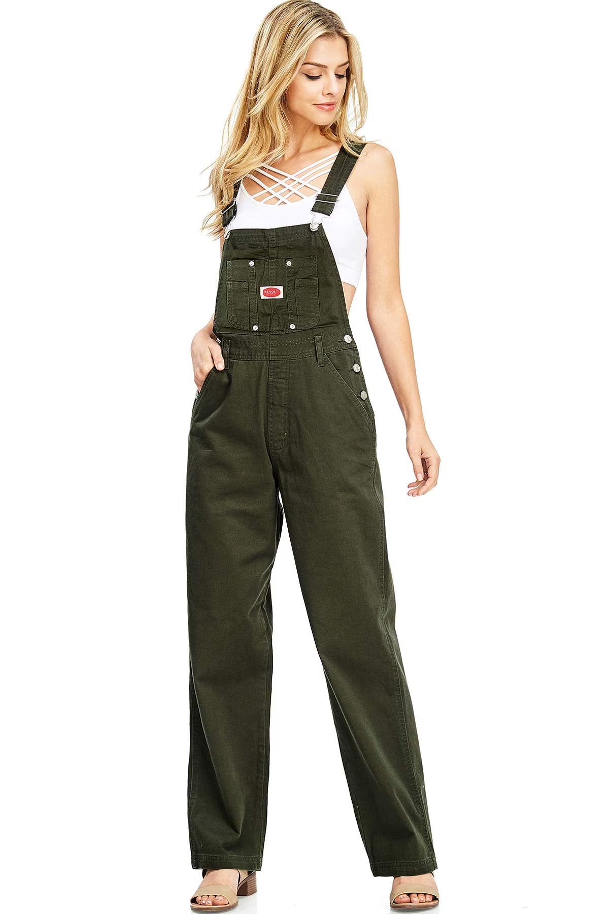 Baggy Straight Leg Twill Overalls K2165