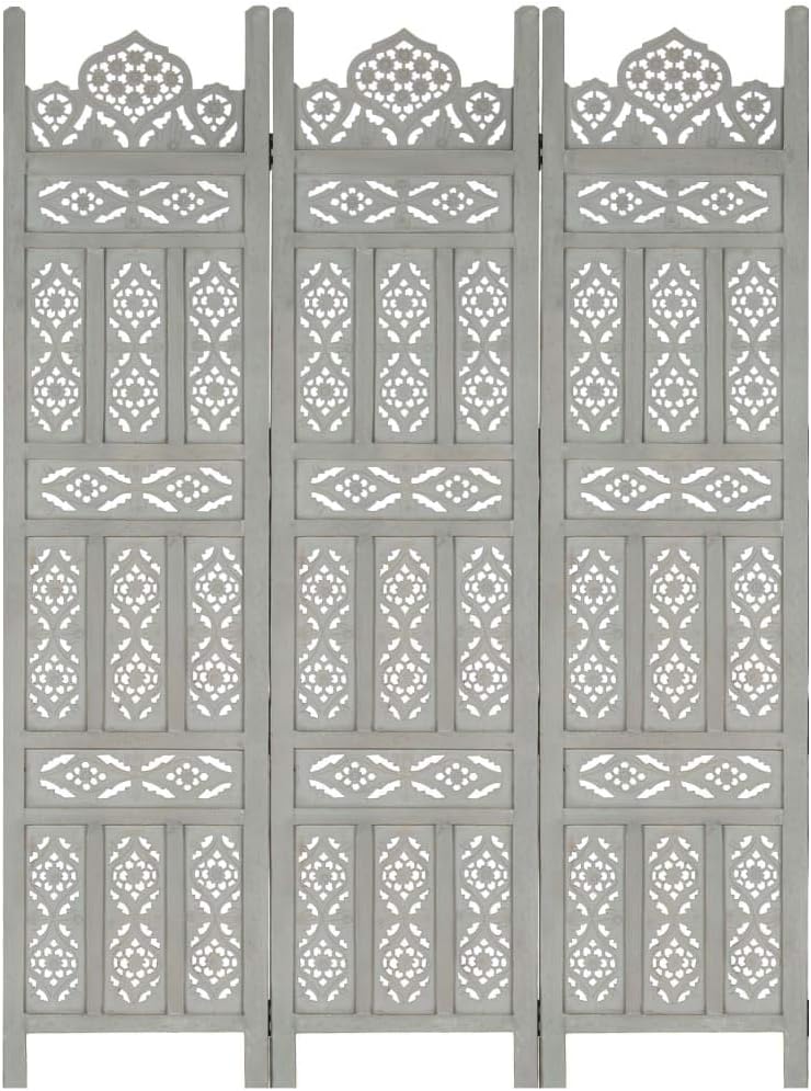 Solid Mango Wood Hand Carved 3-Panel Room Divider G513826