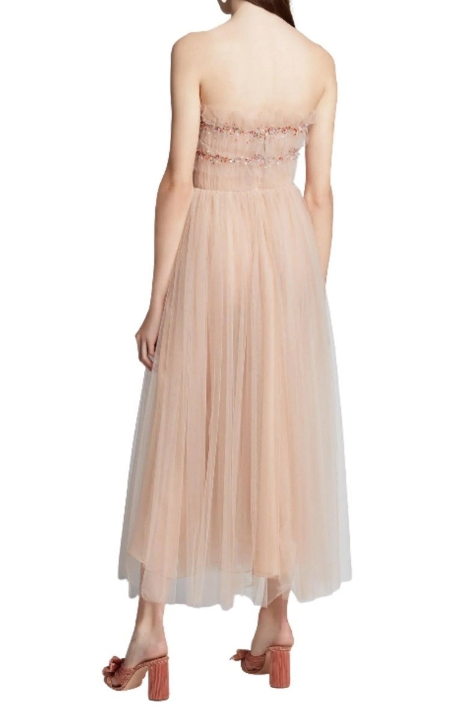Strapless Ruched Tulle Midi Dress X522197