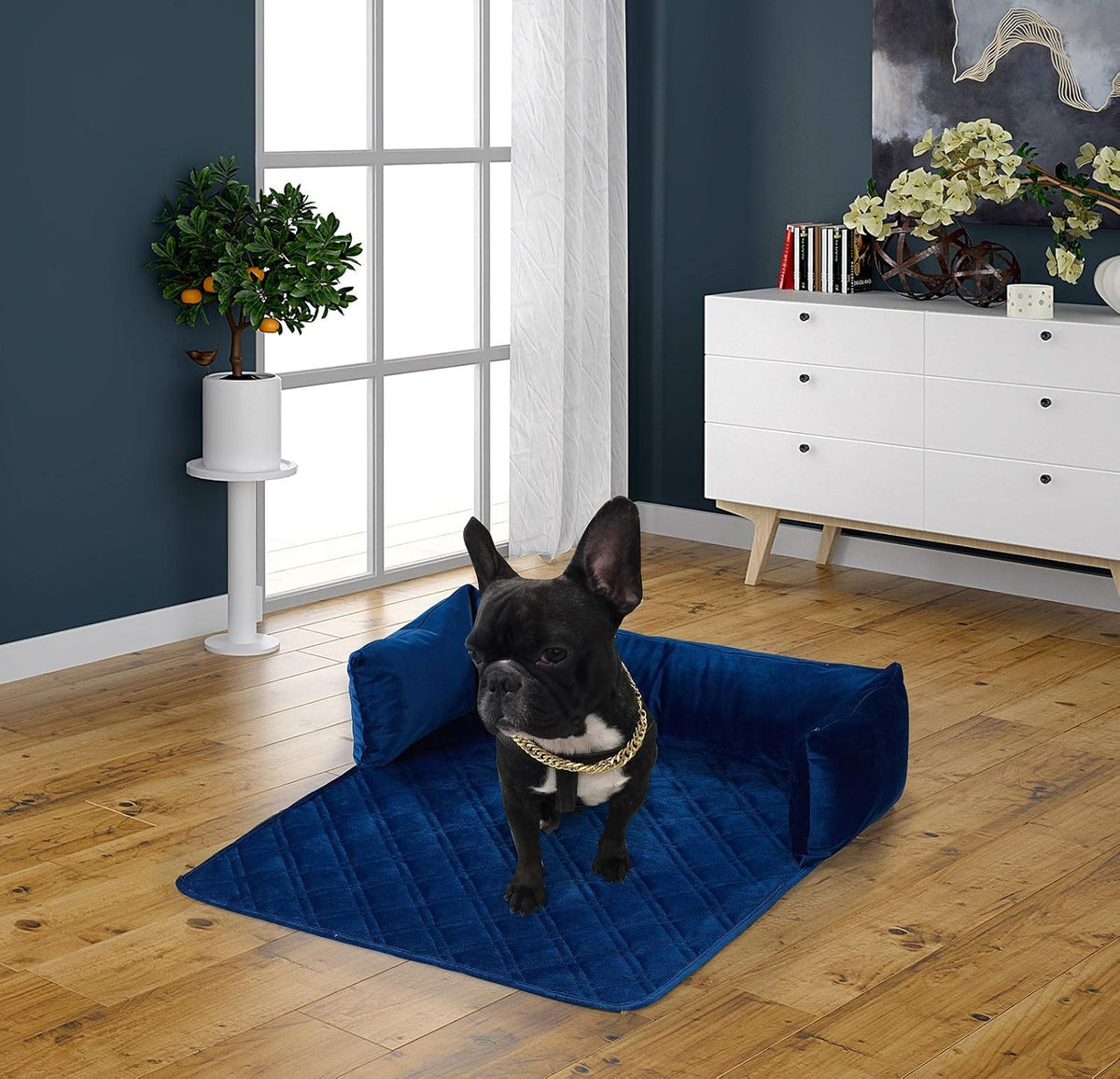 Navy Blue Medium Pet Sofa Bed with Removable Cushions V30107