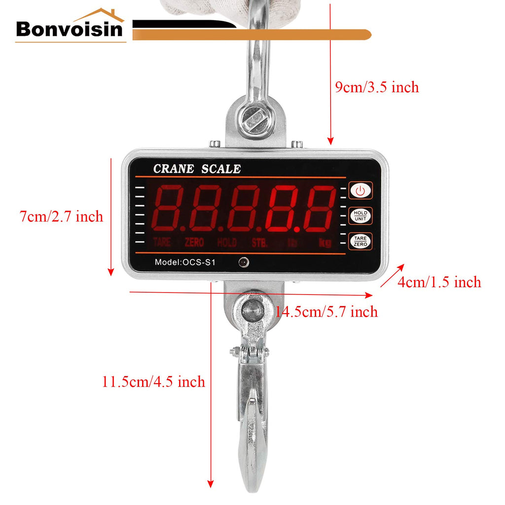 Digital Crane Scale 1000kg/2000lb Heavy Duty Hanging Scale with Remote Control LED Display G1875