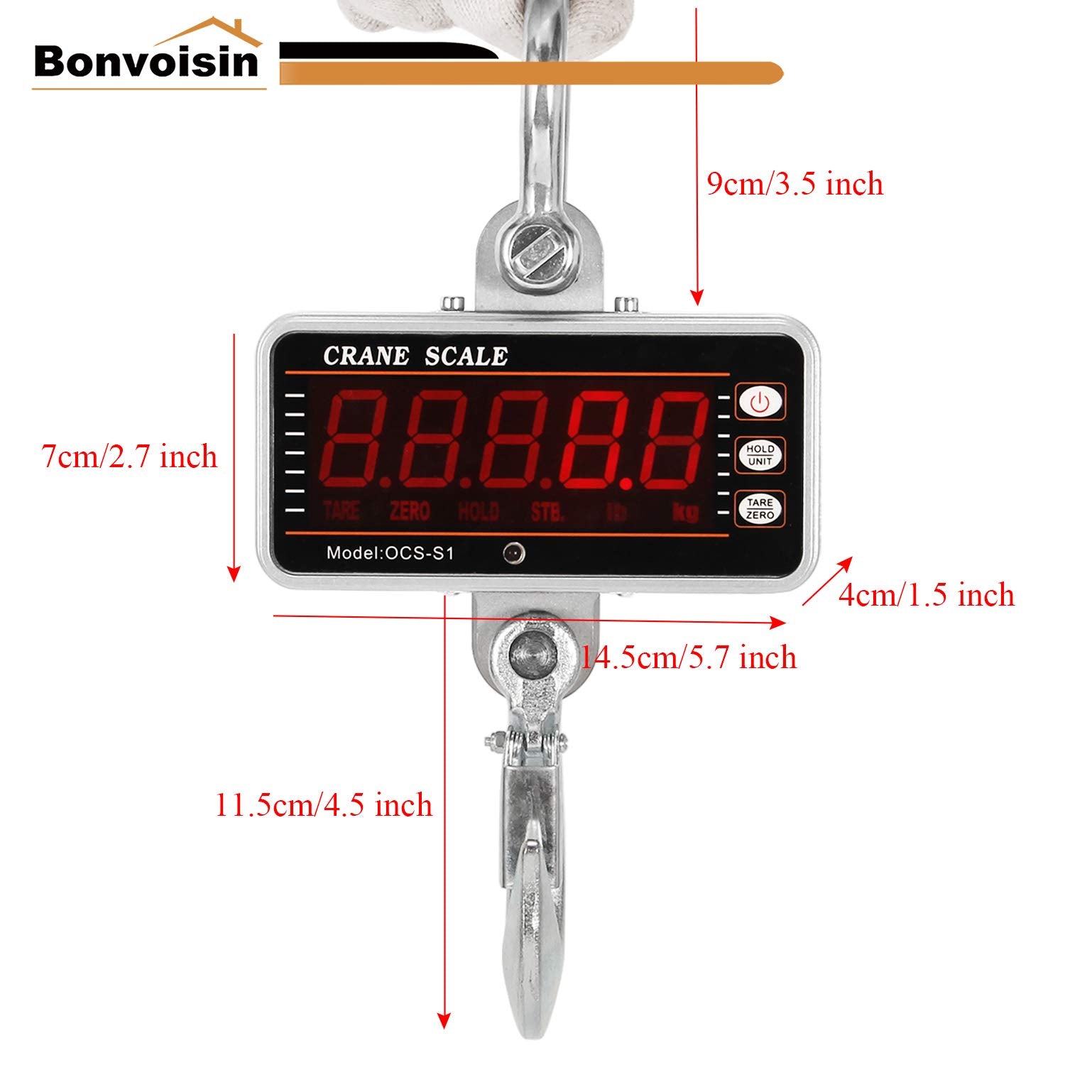 Digital Crane Scale 1000kg/2000lb Heavy Duty Hanging Scale with Remote Control LED Display G1875