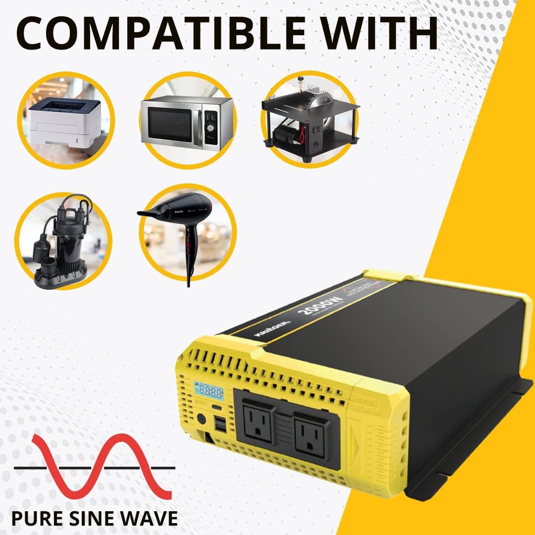 2000 Watt 12V Pure Sine Power Inverter Dual USB & AC Outlets A891
