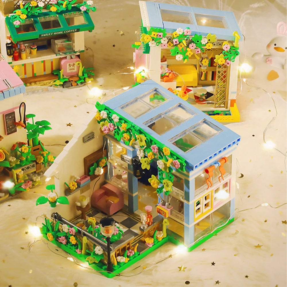 Dollhouse Miniature with Flower Shop, DIY Wooden Crafts Christmas Kit G48248