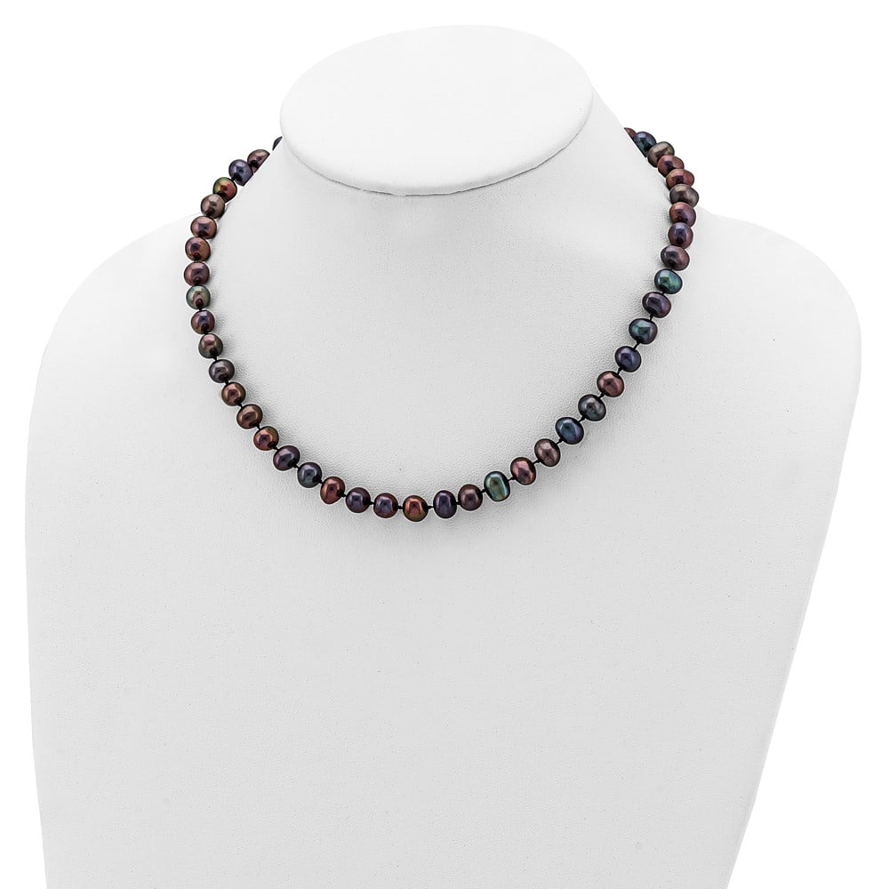 Sterling Silver Black Cultured Pearl Necklace S416