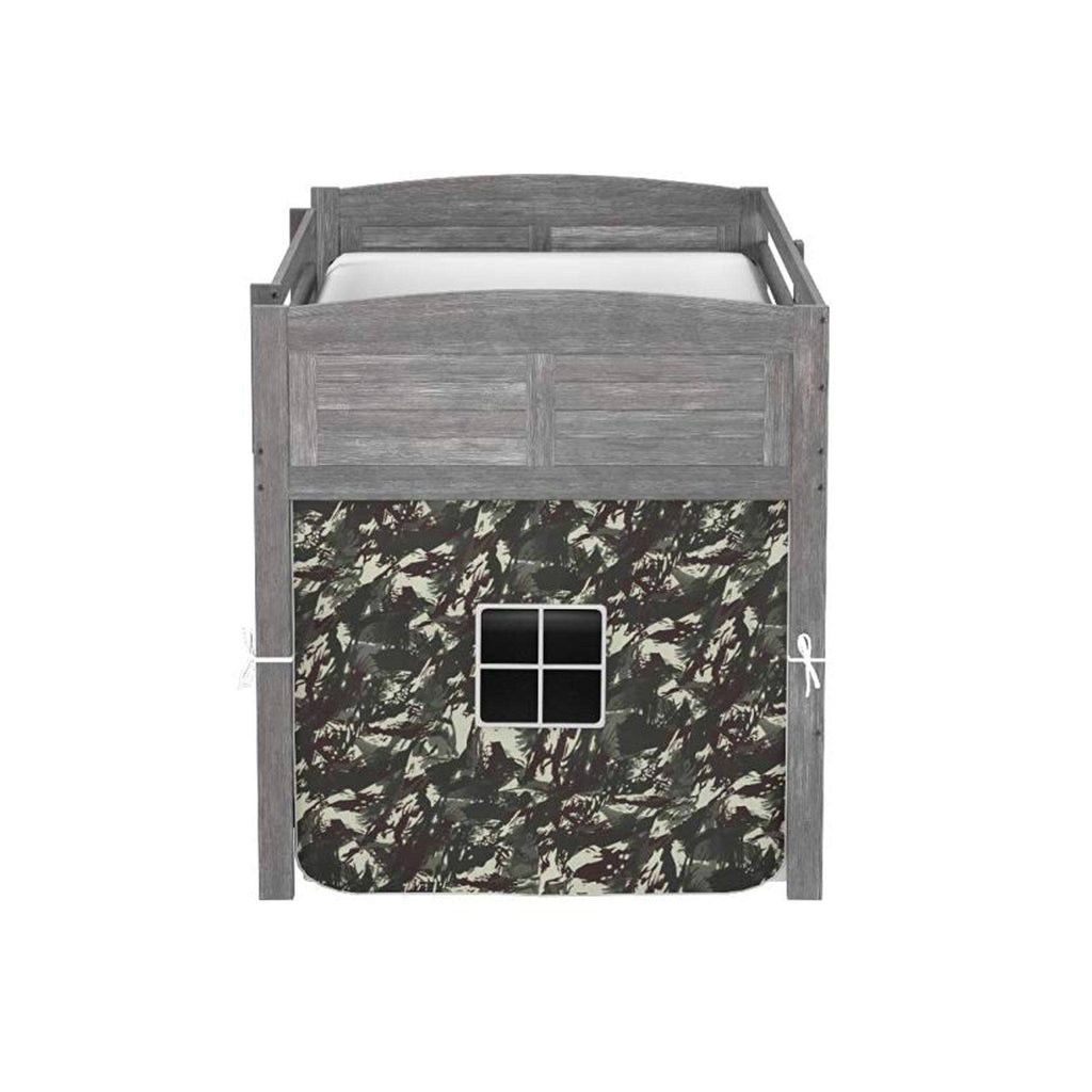 Antique Grey Twin Low Loft Bed with Camo Tent Z311