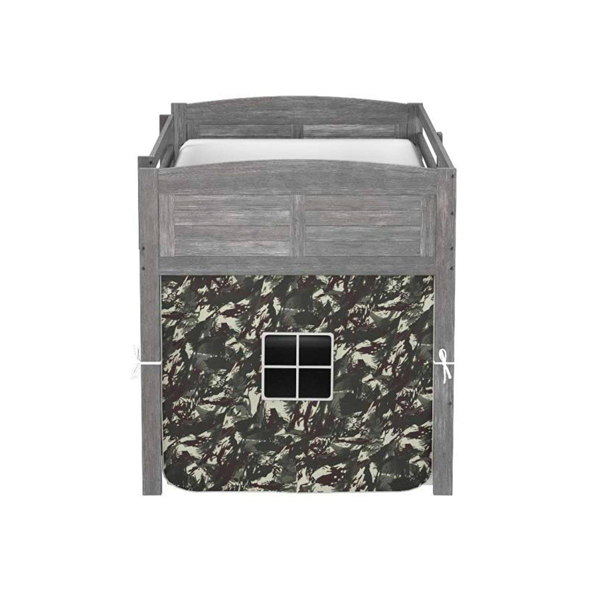 Antique Grey Twin Low Loft Bed with Camo Tent Z311