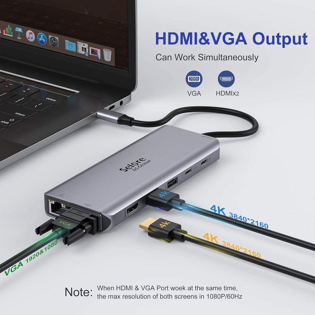 USB C Docking Station Dual Monitor 14 in 1 4K HDMI VGA Gigabit Ethernet 100W PD SD TF Card Reader 3.5mm Audio M407074
