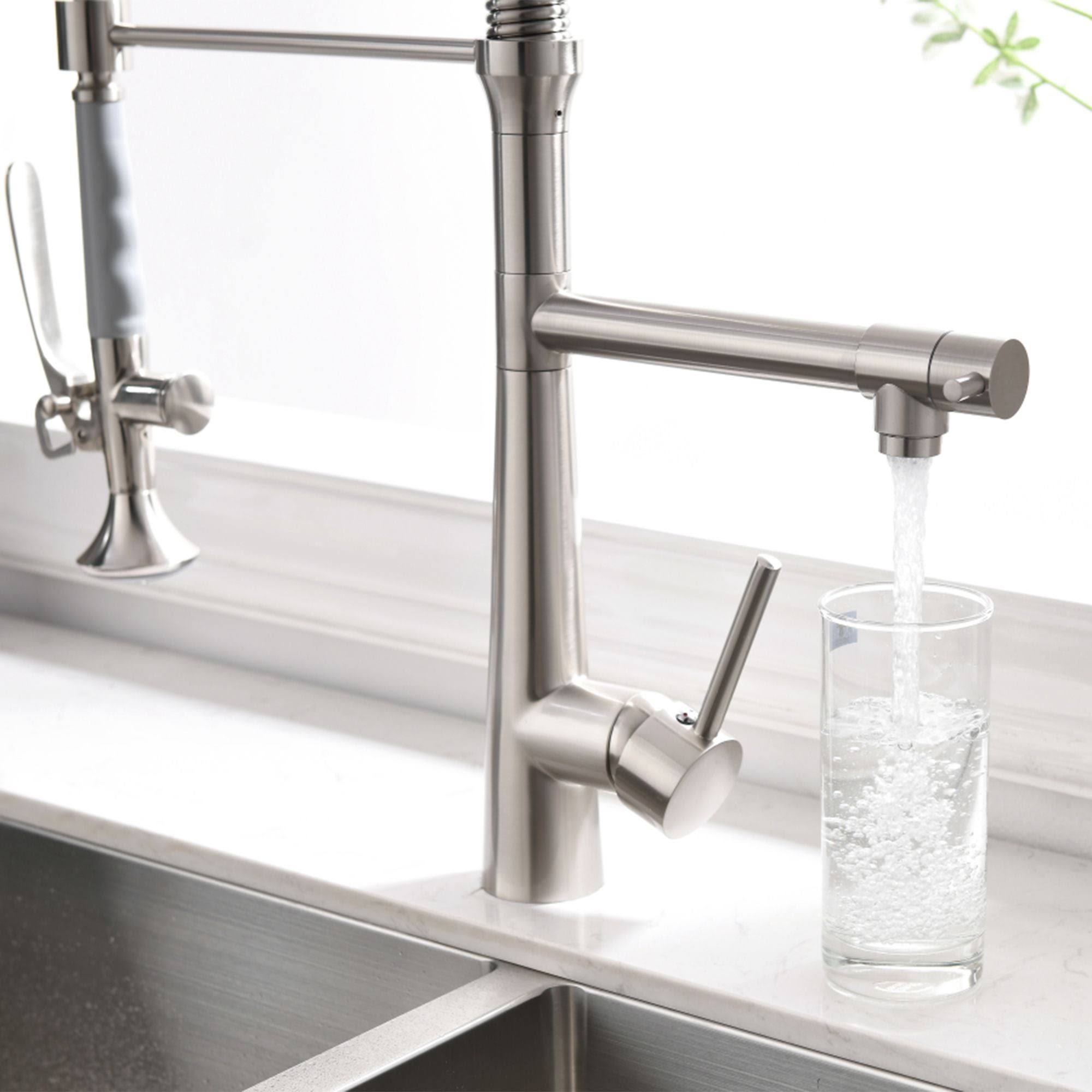 Brushed Nickel Pull Down Kitchen Sink Faucet with Sprayer F480837