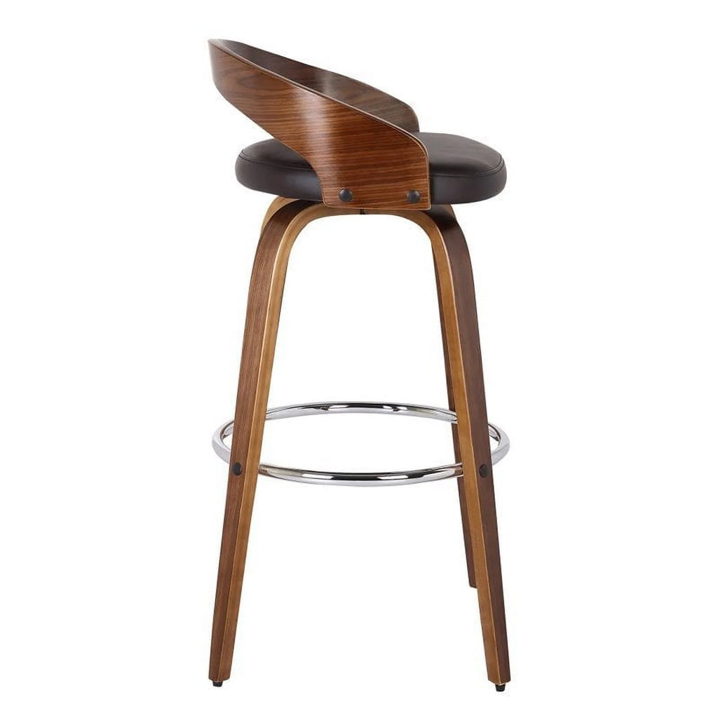 26" Faux Leather Wood Counter Stool in Brown/Walnut E222
