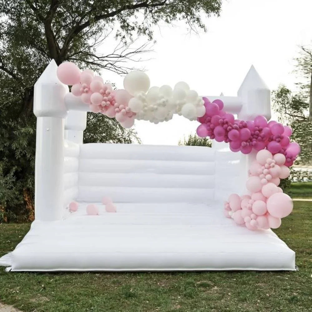 Inflatable White Bounce House with Air Blower 13*10*10ft Z482