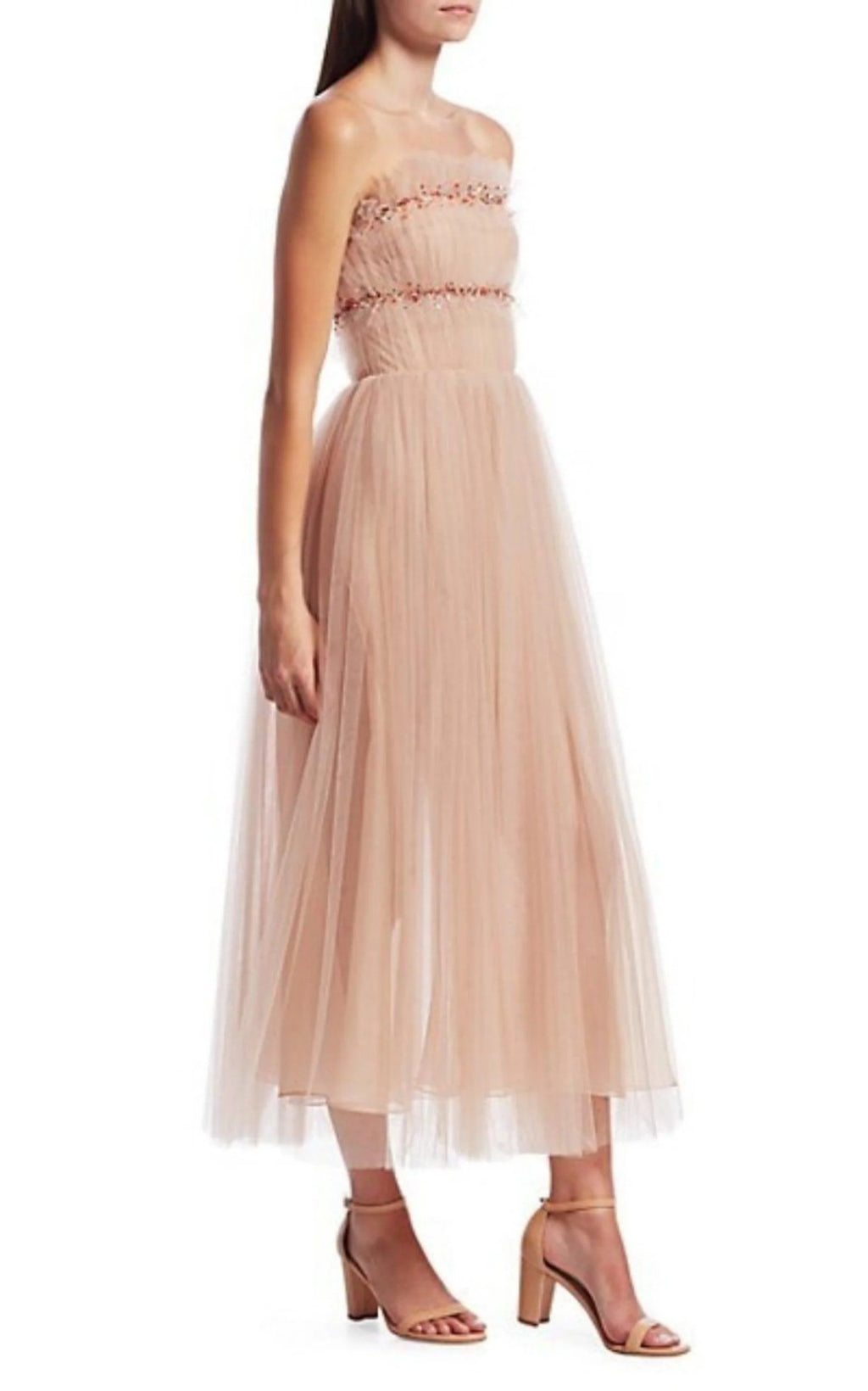 Strapless Ruched Tulle Midi Dress X522197