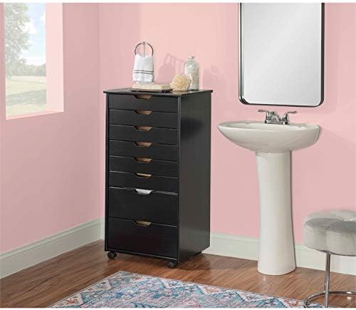 Black Eight Drawer Wood Rolling File Cabinet Storage Cart M33042