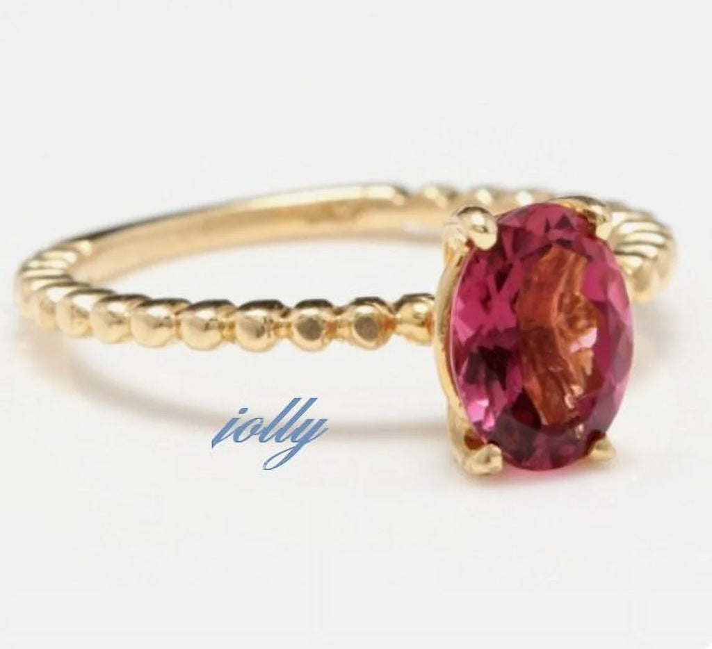 Natural Tourmaline Ring, 14k Gold Filled Oval Cut Tourmaline Engagement Ring V290