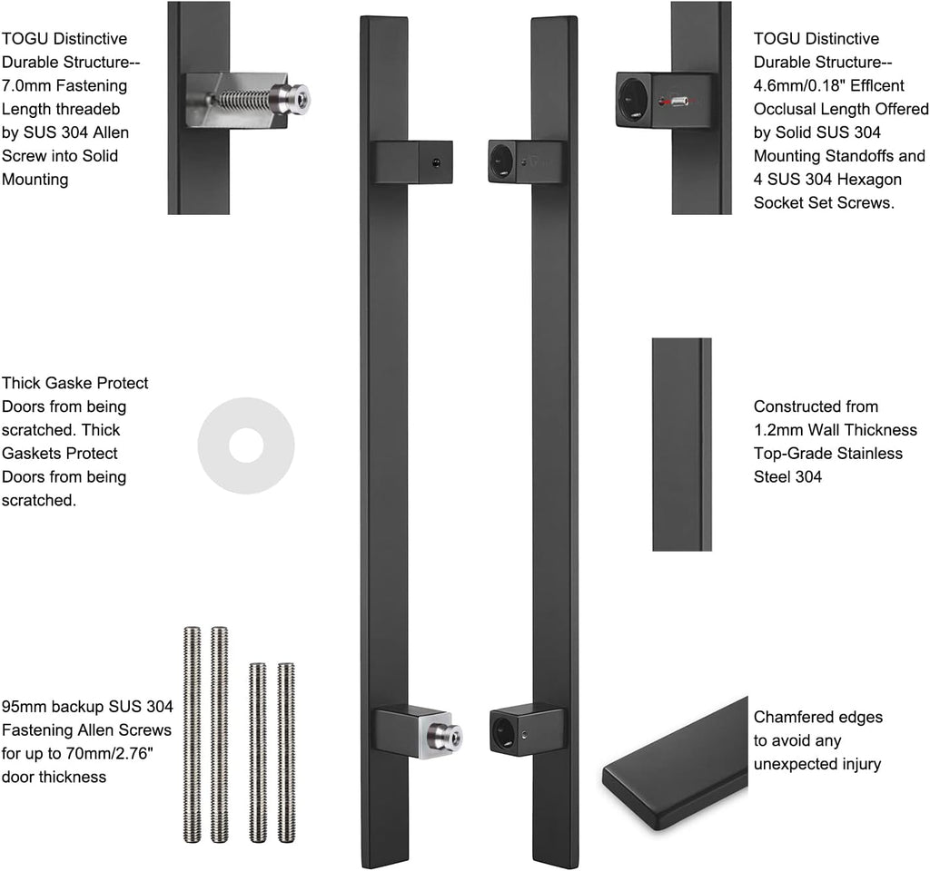 18 inches Solid Stainless Steel Push Pull Door Handle, Matte Black, Pack of 2 F234